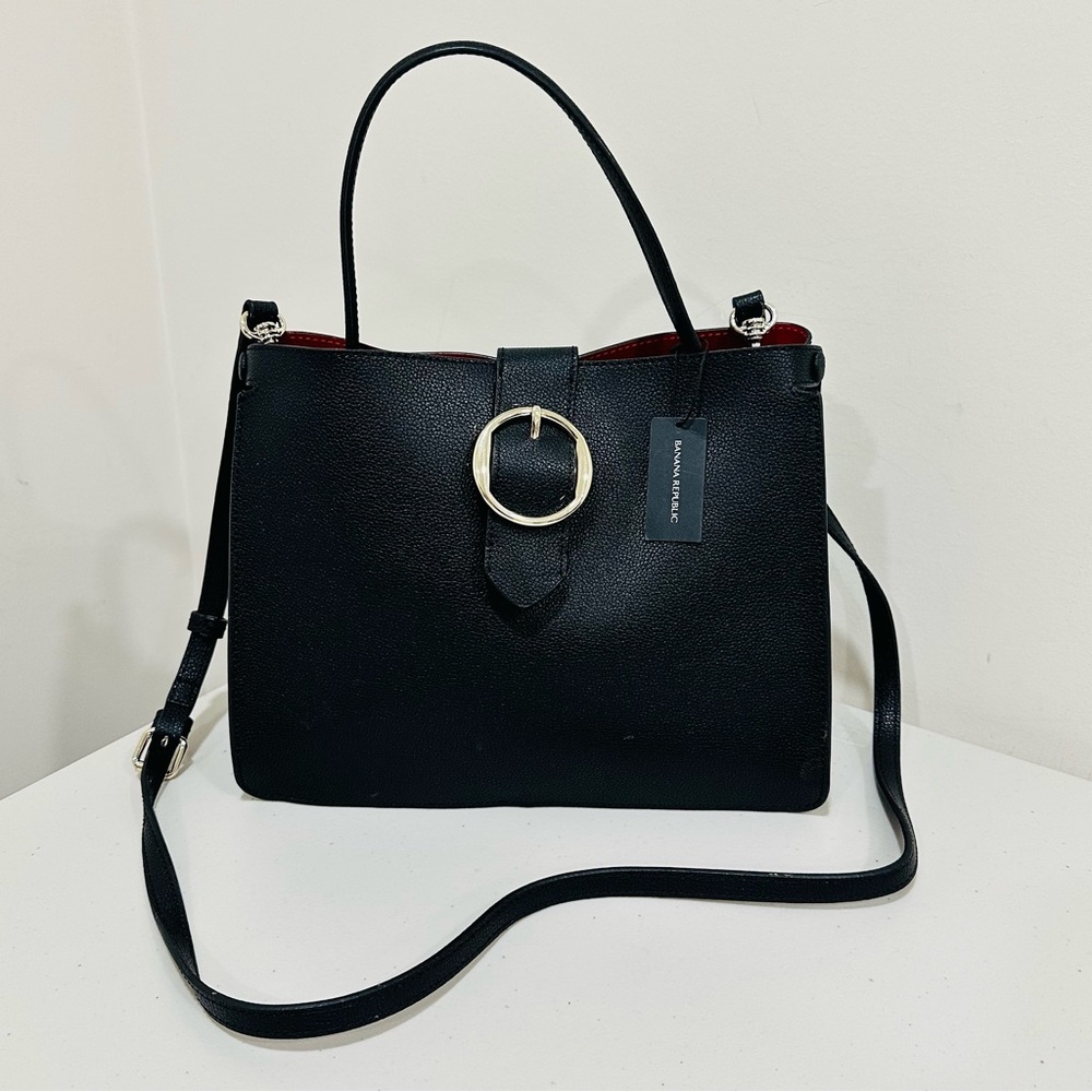 Banana Republic‎ Women’s Black Leather Bag top handle bay crossbody strap NWT